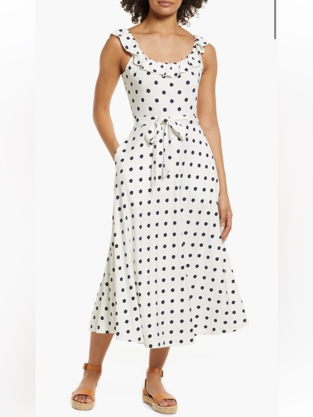 Boden White and Black Polka Dot Midi Dress
